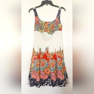 Nine West Bright Colored, Floral A Line Cotton Dress. Size 4